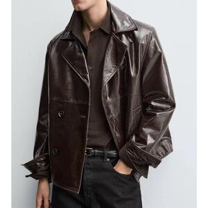 Zara Goat Leather Jacket NWT Size M in Dark Brown